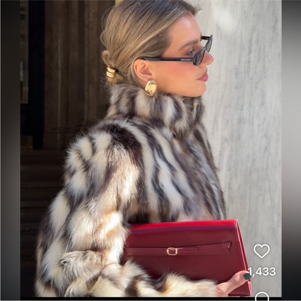 Zara Faux Fur Coat in White, Black and Brown - Picture 6 of 8